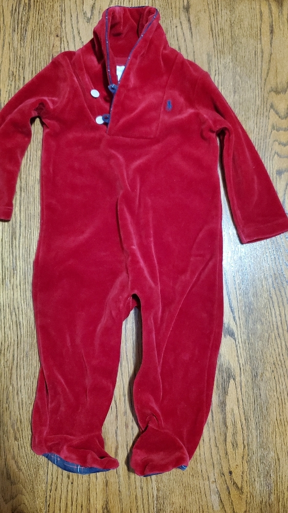 Ralph lauren baby boy Red velvet footed onesie 6M